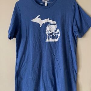 Blue T-Shirt - It's Called Pop with State of Michigan graphic.
